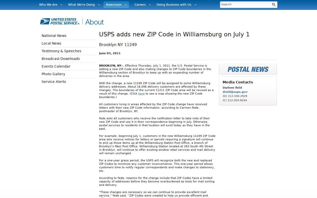 Brooklyn ZIP code notice for the Williamsburg 11249 split